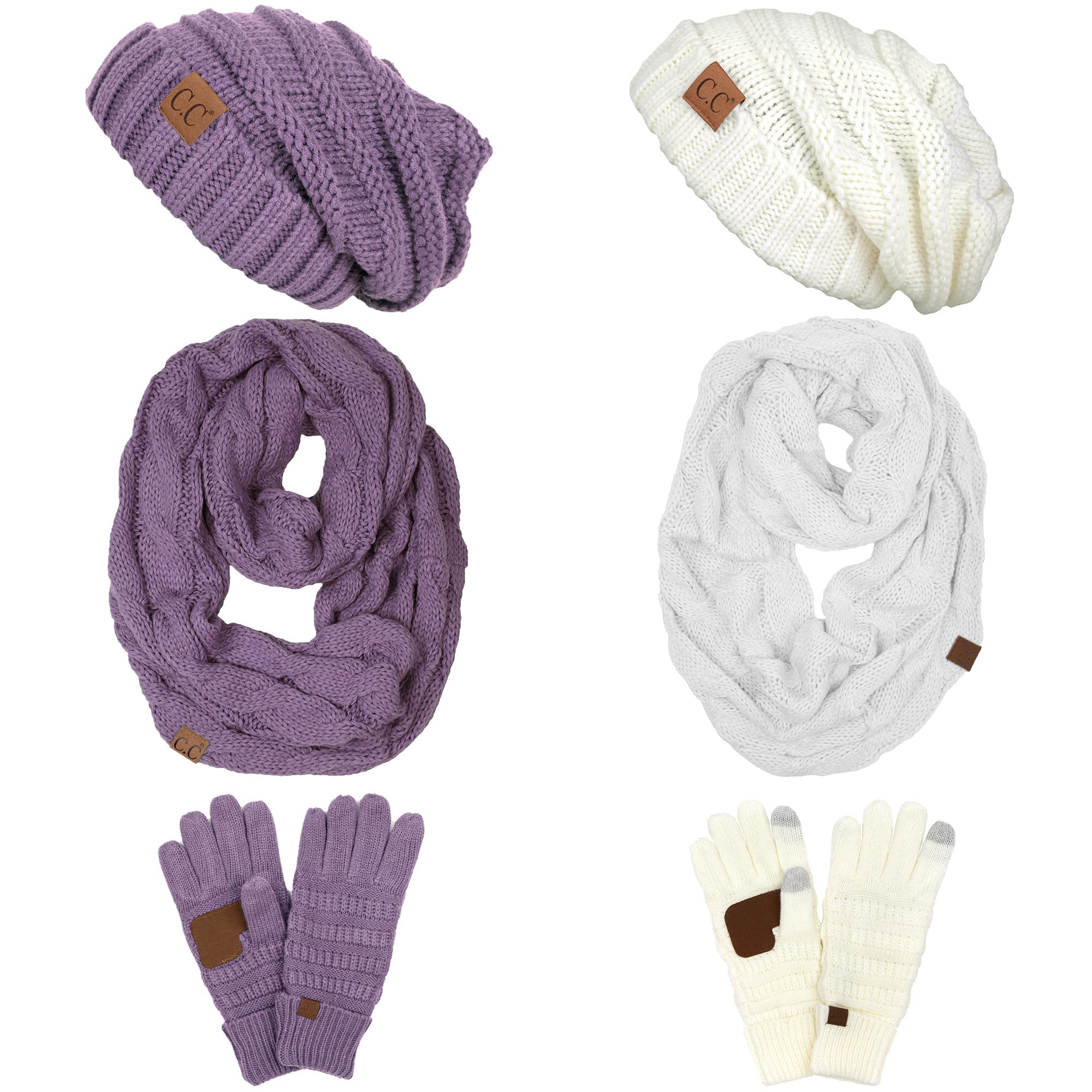 Funky Junque Hat Scarf Glove Set for Women – Matching Winter Set with Oversized Slouchy Beanie, Infinity Scarf & Cozy Gloves