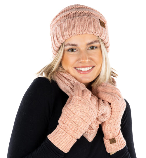 Funky Junque Hat Scarf Glove Set for Women – Matching Winter Set with Oversized Slouchy Beanie, Infinity Scarf & Cozy Gloves