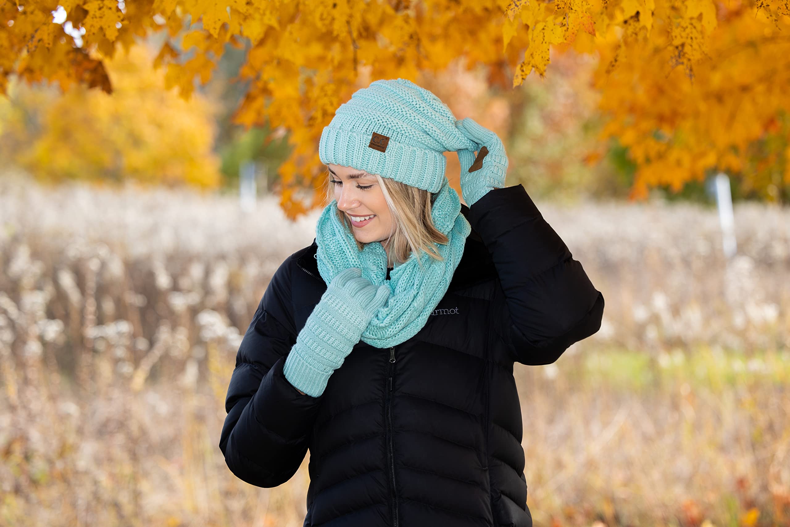 Funky Junque Hat Scarf Glove Set for Women – Matching Winter Set with Oversized Slouchy Beanie, Infinity Scarf & Cozy Gloves