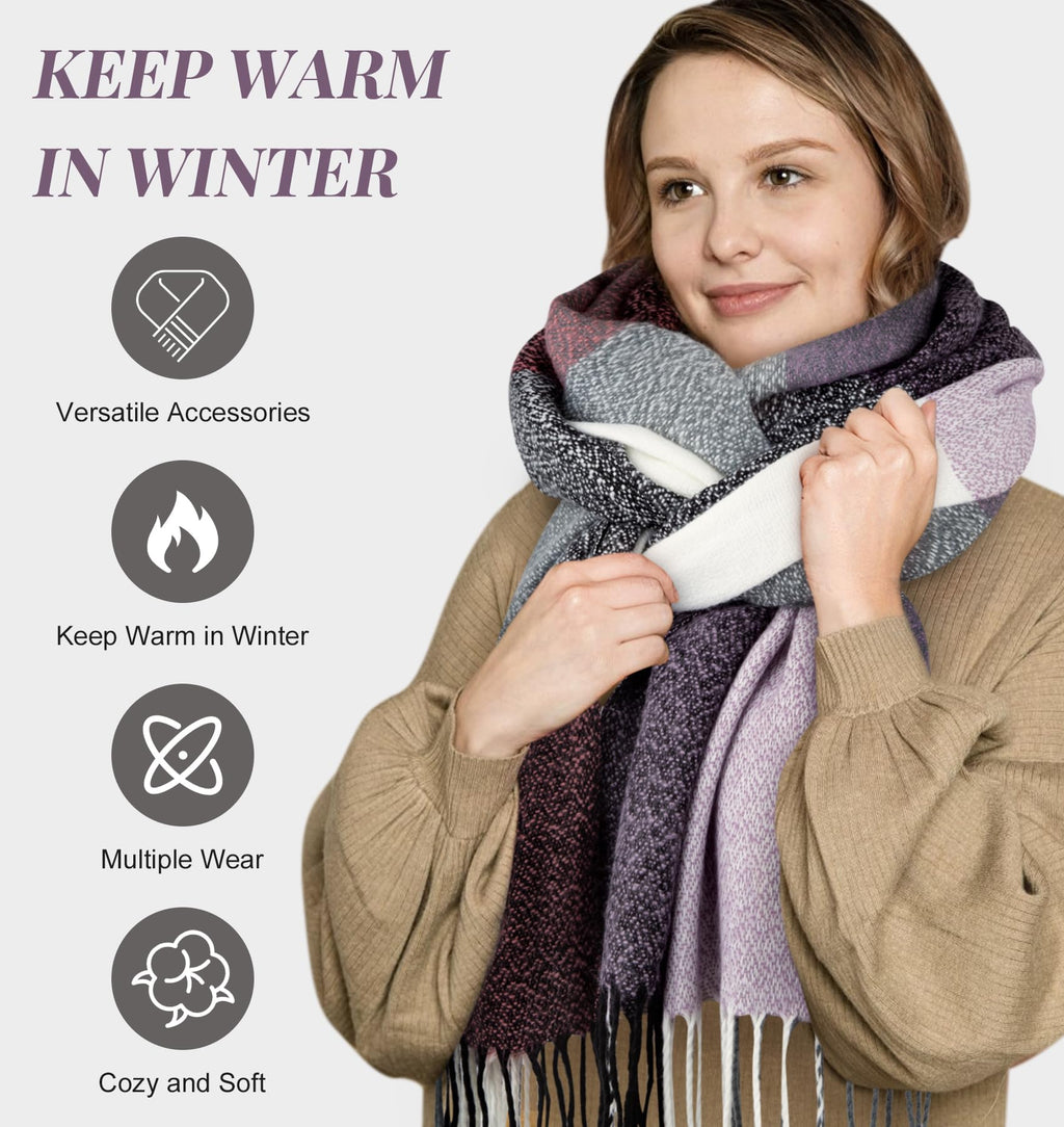 YSense Winter Scarf for Women, Fashion Long Plaid Scarves Warm Big Tartan Blanket Wrap Shawl Ladies Gifts