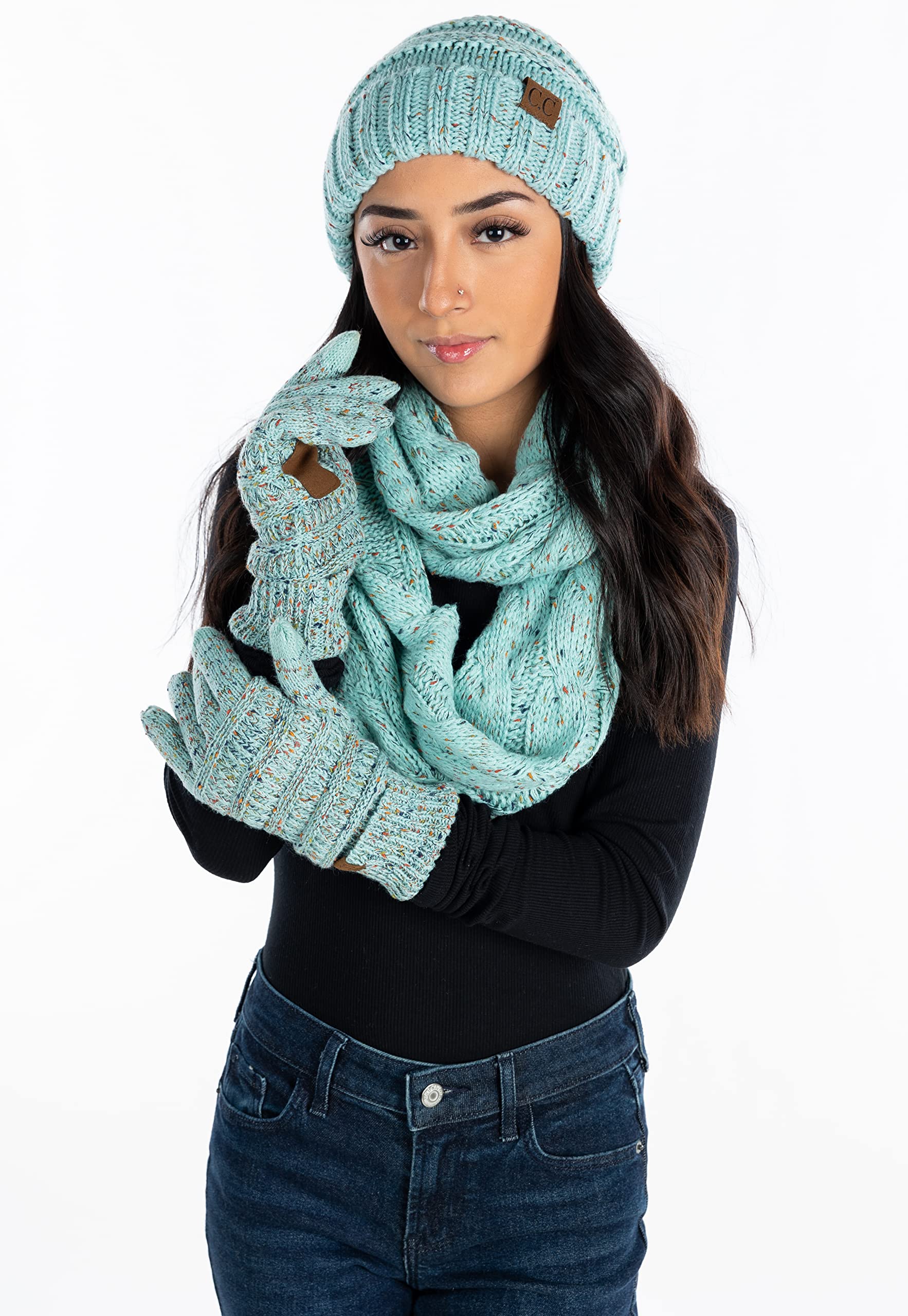 Funky Junque Hat Scarf Glove Set for Women – Matching Winter Set with Oversized Slouchy Beanie, Infinity Scarf & Cozy Gloves