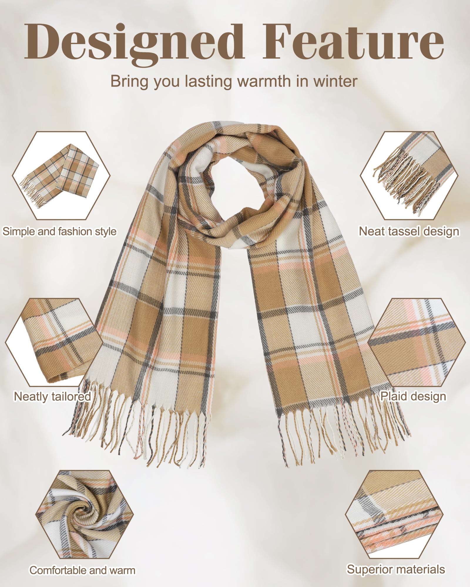 YSense Winter Scarf for Women, Fashion Long Plaid Scarves Warm Big Tartan Blanket Wrap Shawl Ladies Gifts
