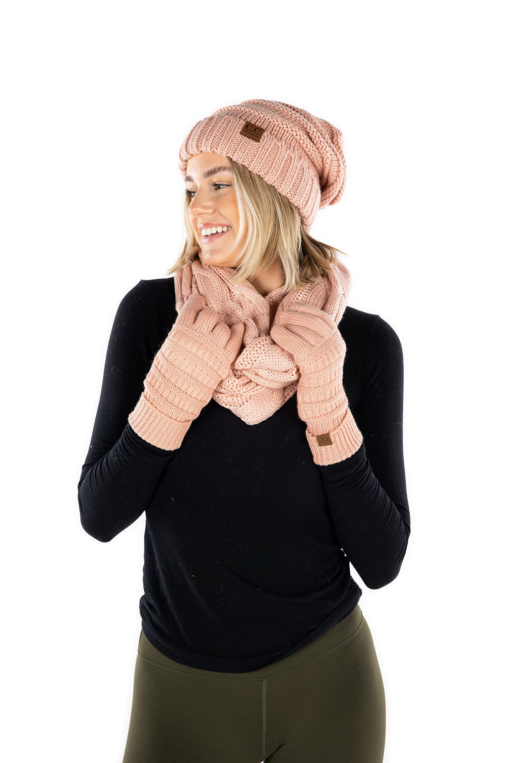Funky Junque Hat Scarf Glove Set for Women – Matching Winter Set with Oversized Slouchy Beanie, Infinity Scarf & Cozy Gloves