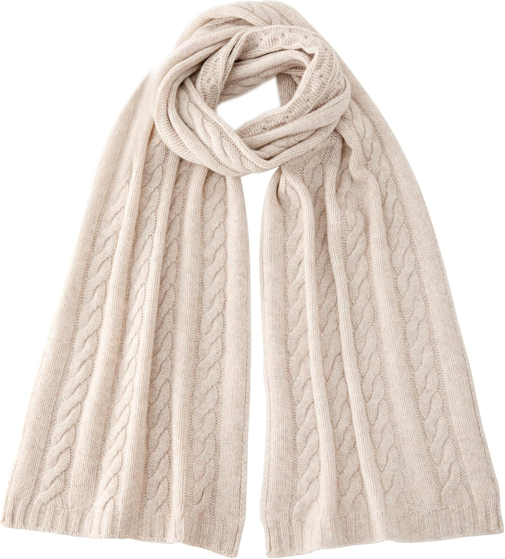 Soft Warm 100% Cashmere Scarf for Women Lightweight Luxury Cable Stitch Scarves Mottle Camel