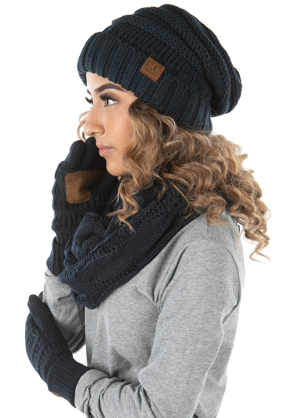 Funky Junque Hat Scarf Glove Set for Women – Matching Winter Set with Oversized Slouchy Beanie, Infinity Scarf & Cozy Gloves