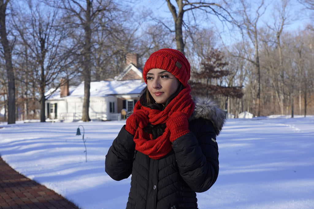 Funky Junque Hat Scarf Glove Set for Women – Matching Winter Set with Oversized Slouchy Beanie, Infinity Scarf & Cozy Gloves