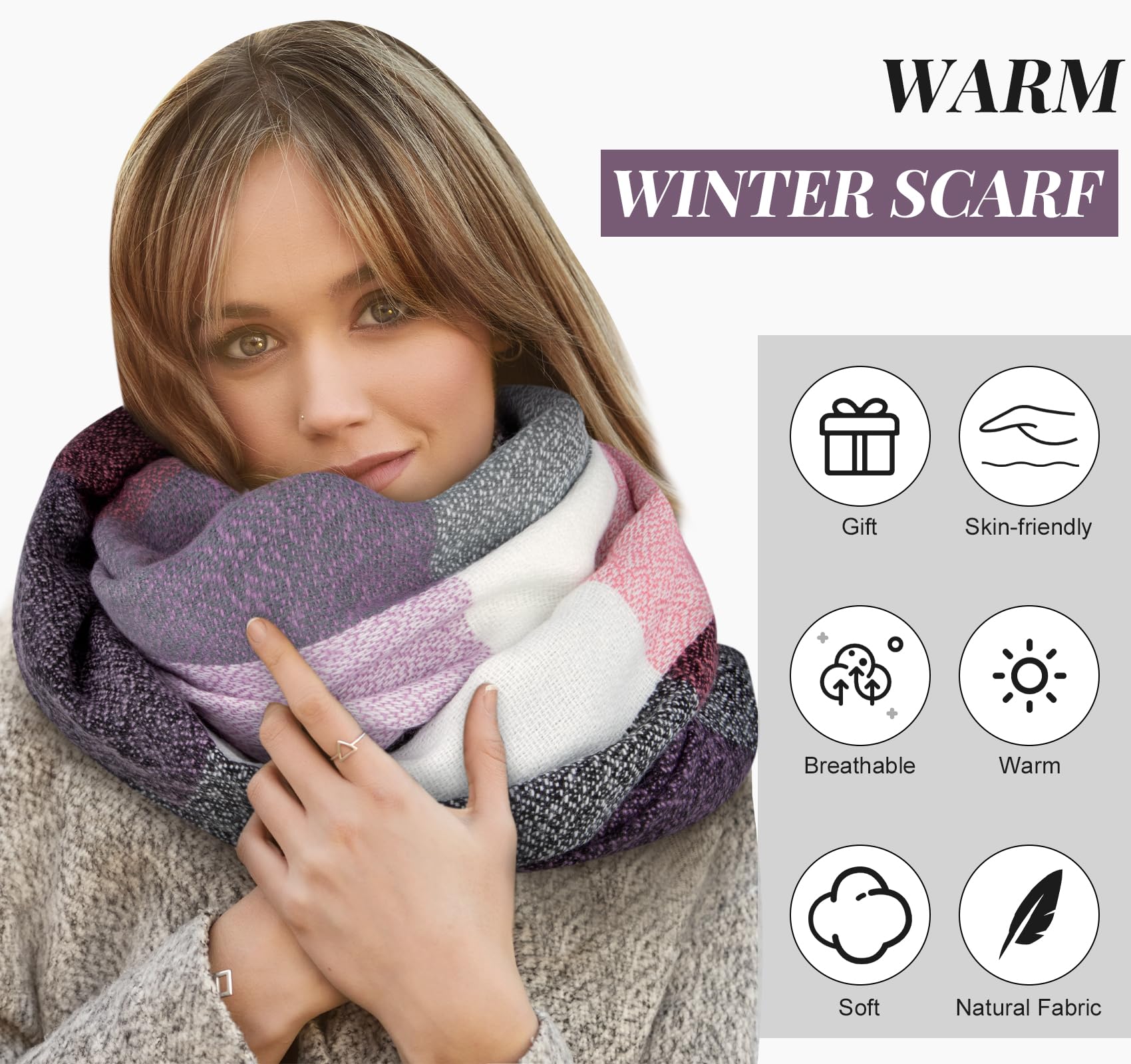 YSense Winter Scarf for Women, Fashion Long Plaid Scarves Warm Big Tartan Blanket Wrap Shawl Ladies Gifts
