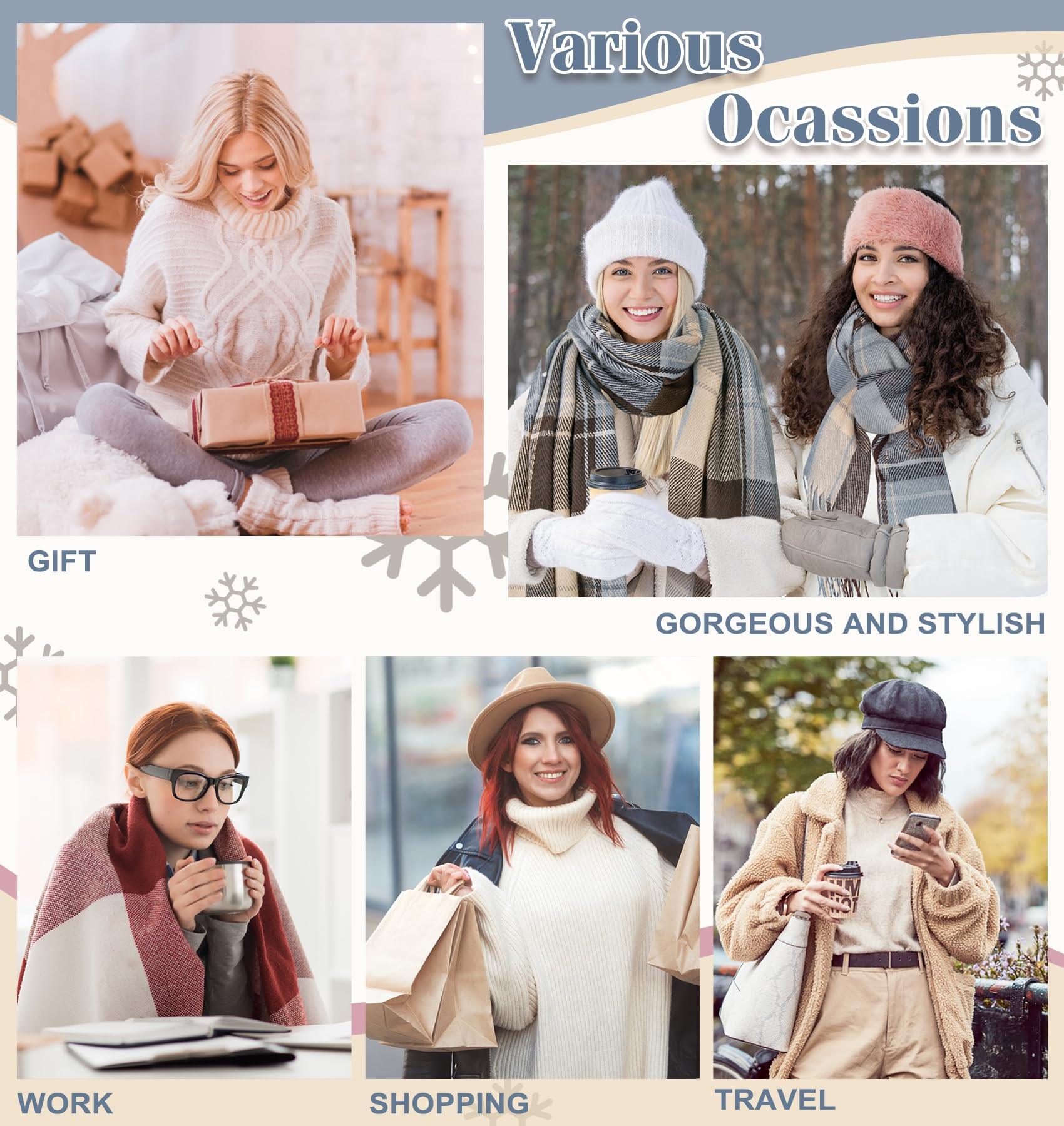 YSense Winter Scarf for Women, Fashion Long Plaid Scarves Warm Big Tartan Blanket Wrap Shawl Ladies Gifts