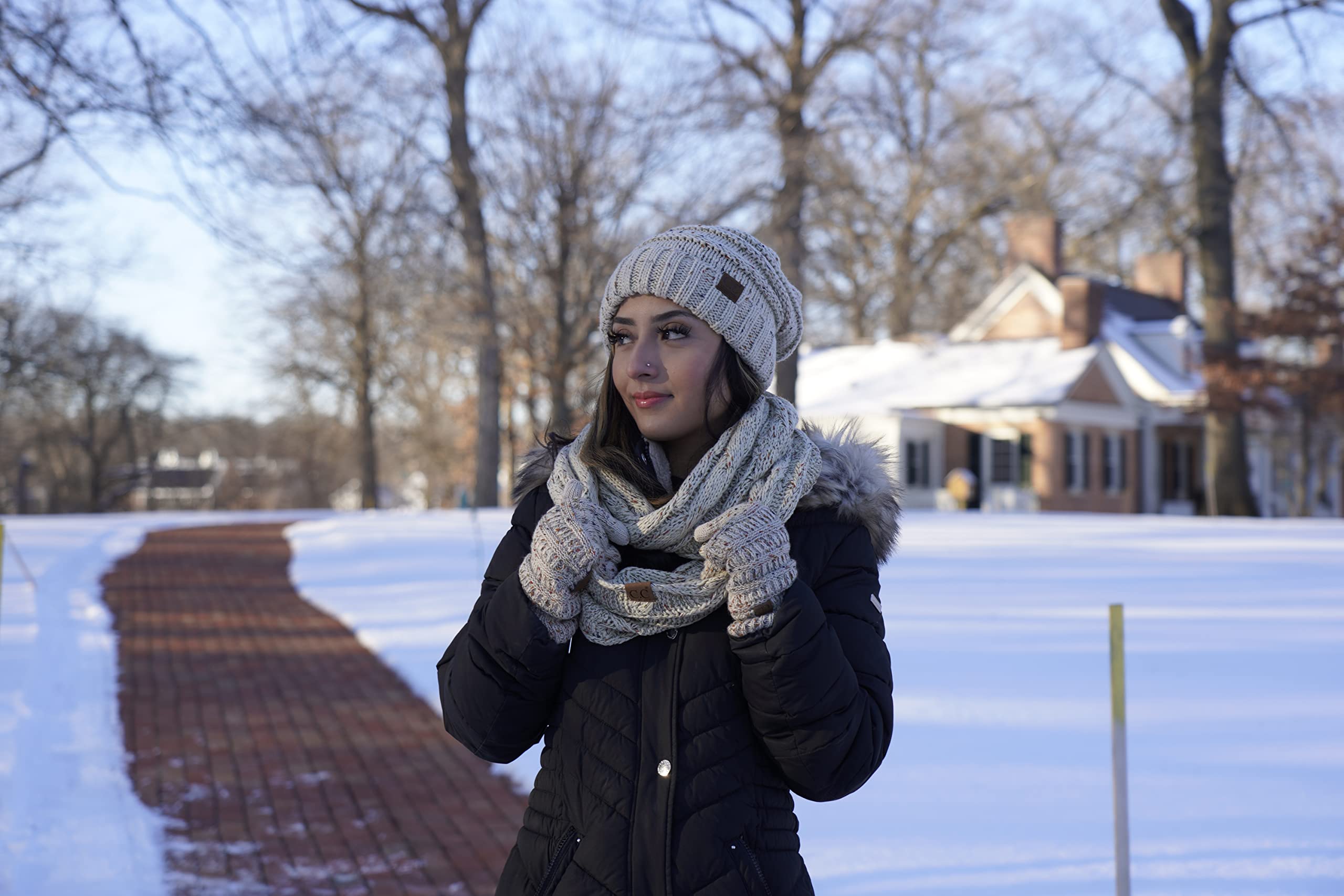 Funky Junque Hat Scarf Glove Set for Women – Matching Winter Set with Oversized Slouchy Beanie, Infinity Scarf & Cozy Gloves