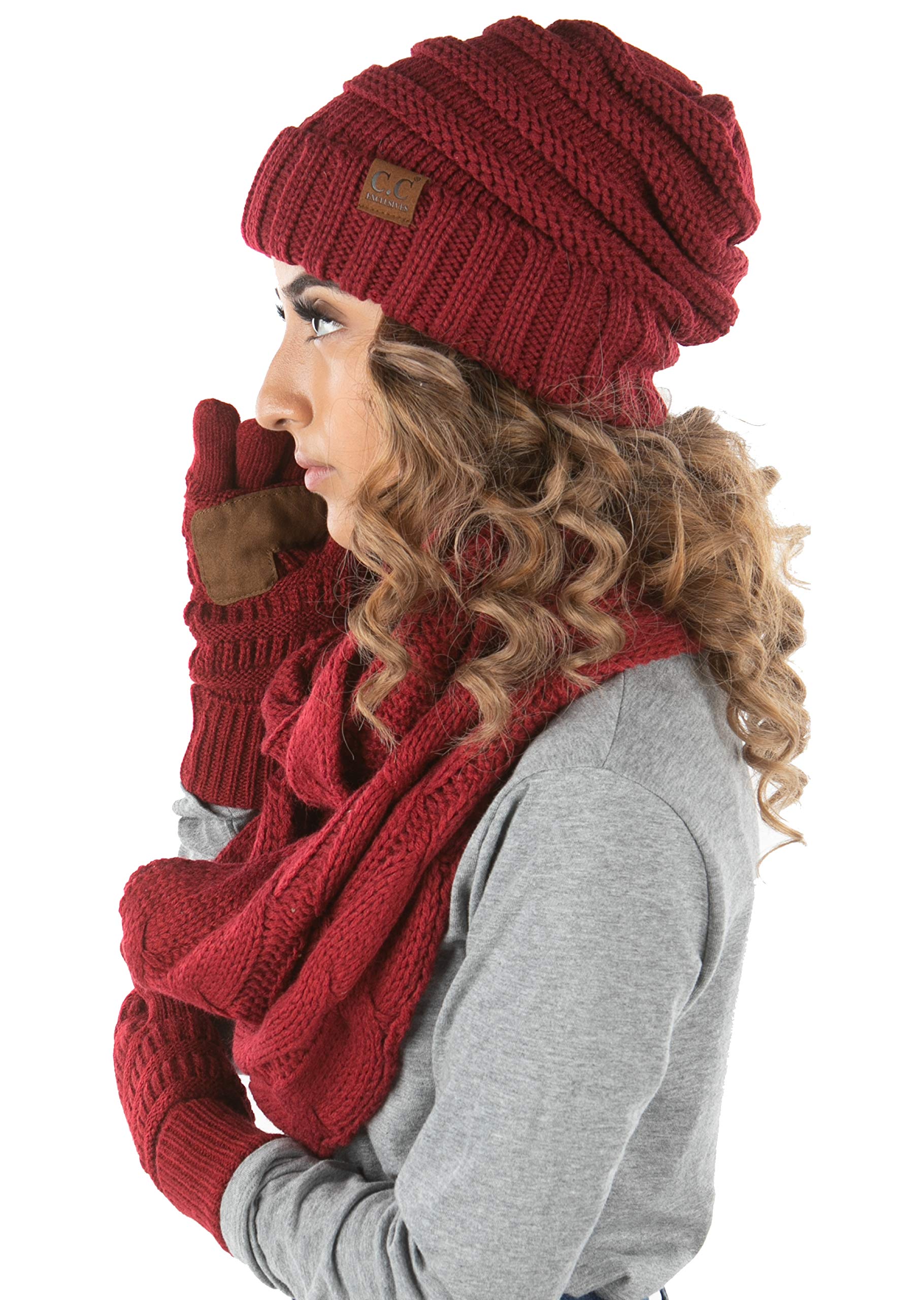 Funky Junque Hat Scarf Glove Set for Women – Matching Winter Set with Oversized Slouchy Beanie, Infinity Scarf & Cozy Gloves