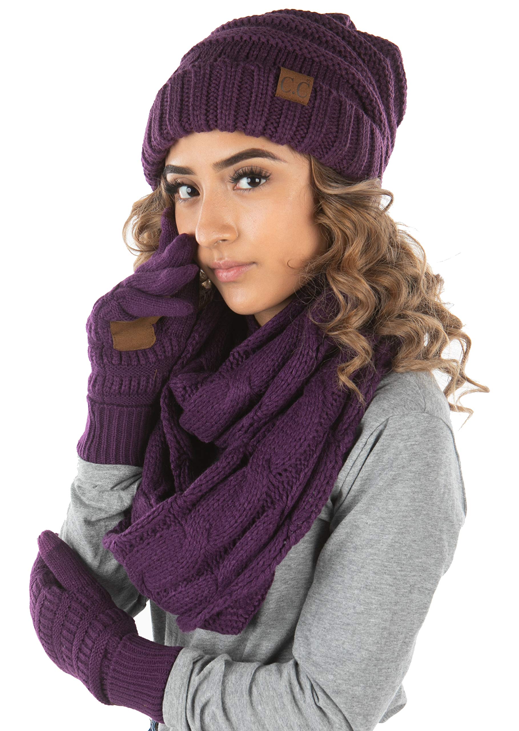 Funky Junque Hat Scarf Glove Set for Women – Matching Winter Set with Oversized Slouchy Beanie, Infinity Scarf & Cozy Gloves