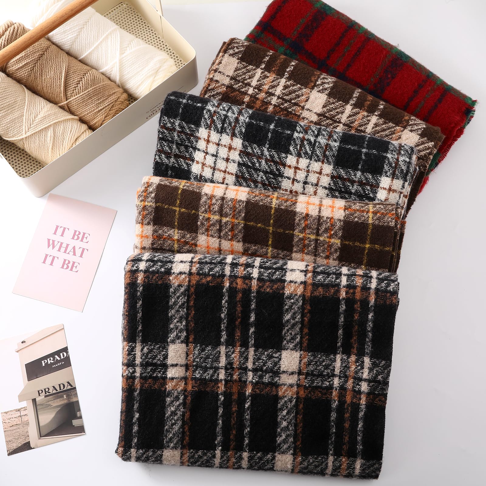 Winter Scarf for Women, Fashion Plaid Blanket Scarves with Fringe, Long Soft Scarf Shawl Wraps