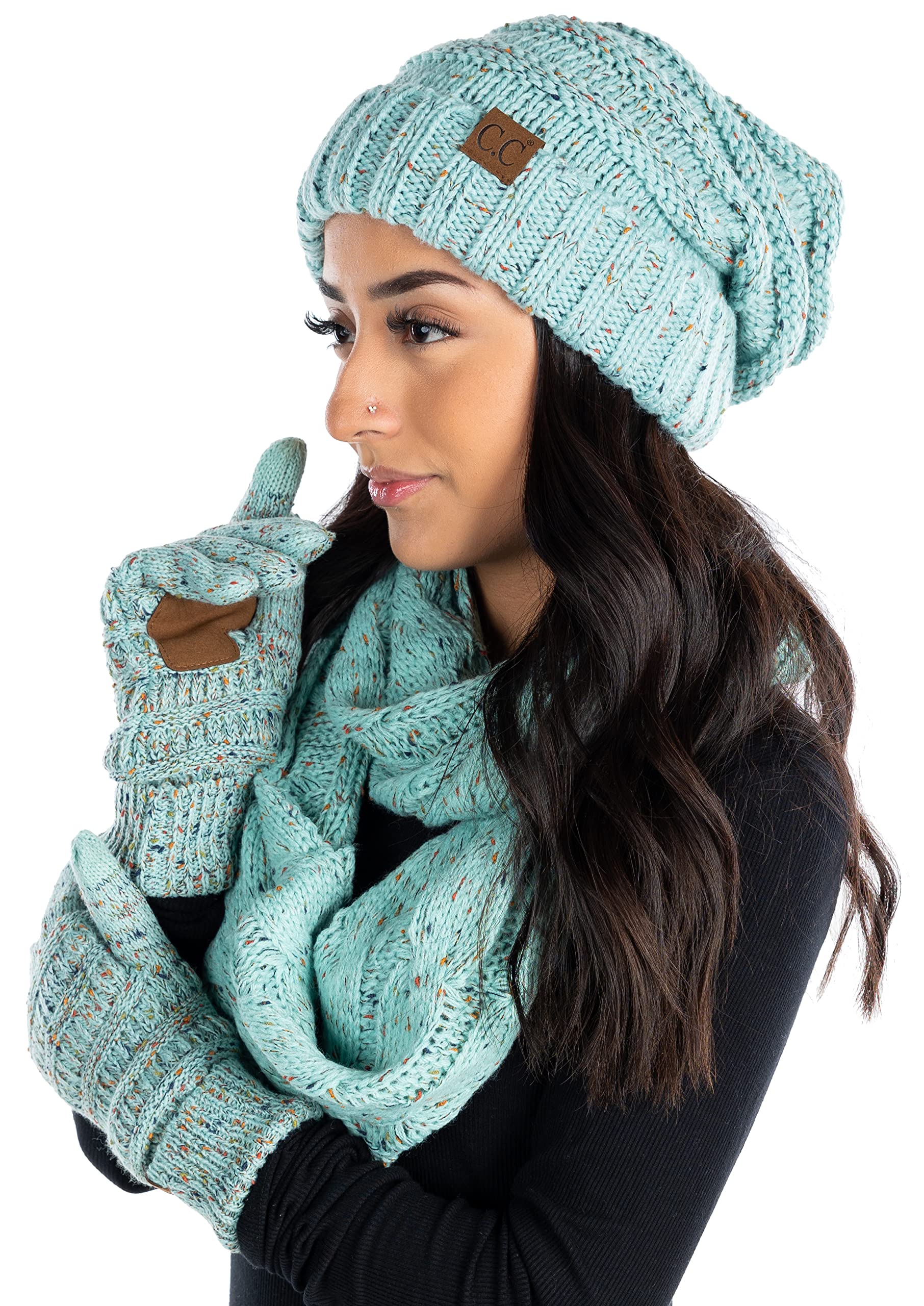 Funky Junque Hat Scarf Glove Set for Women – Matching Winter Set with Oversized Slouchy Beanie, Infinity Scarf & Cozy Gloves
