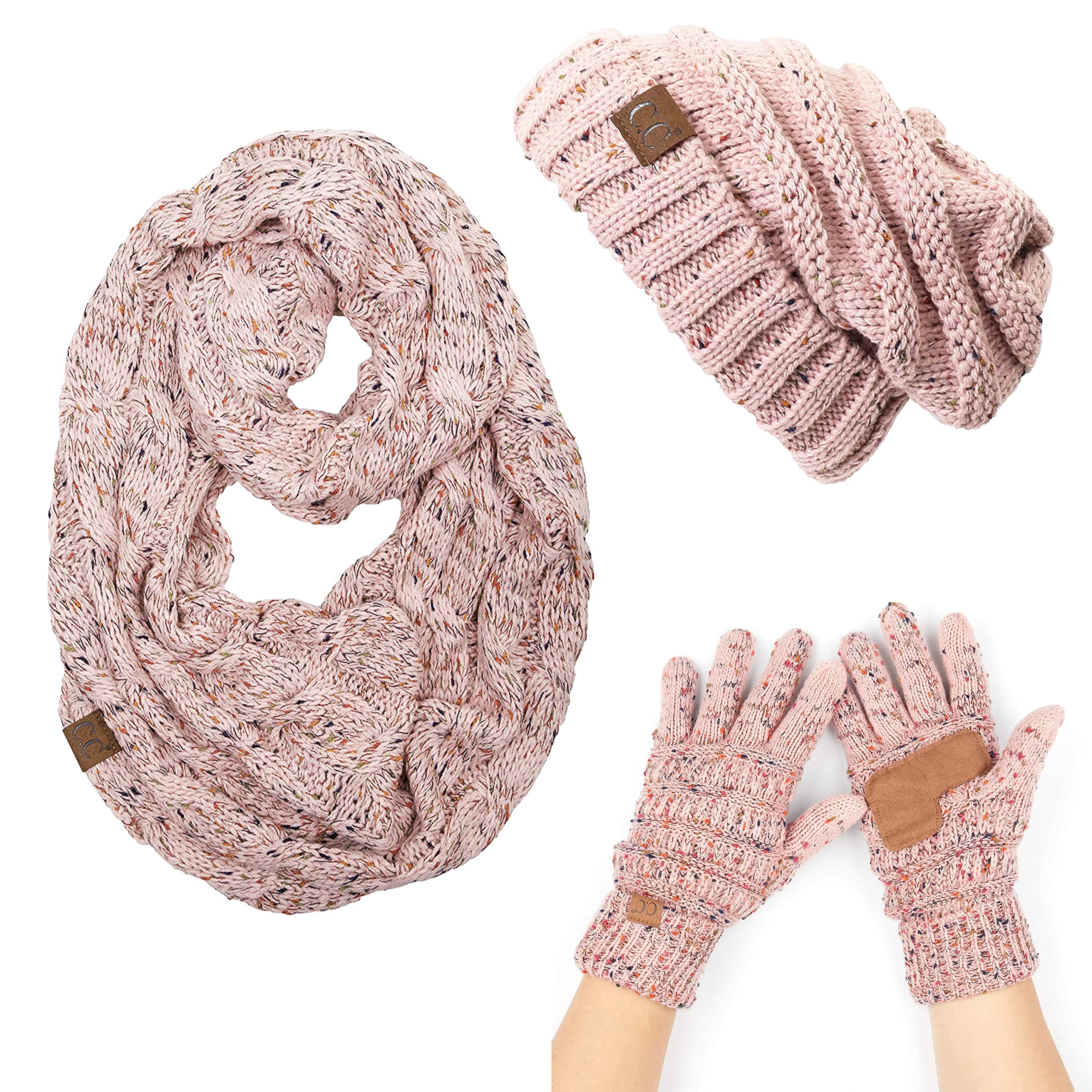 Funky Junque Hat Scarf Glove Set for Women – Matching Winter Set with Oversized Slouchy Beanie, Infinity Scarf & Cozy Gloves