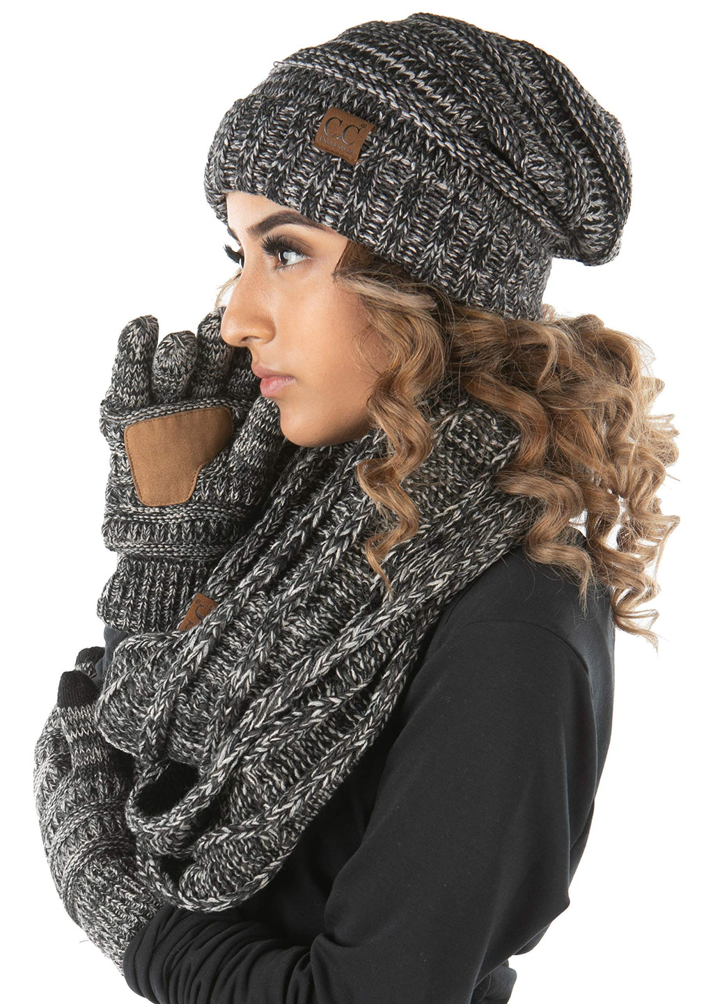 Funky Junque Hat Scarf Glove Set for Women – Matching Winter Set with Oversized Slouchy Beanie, Infinity Scarf & Cozy Gloves