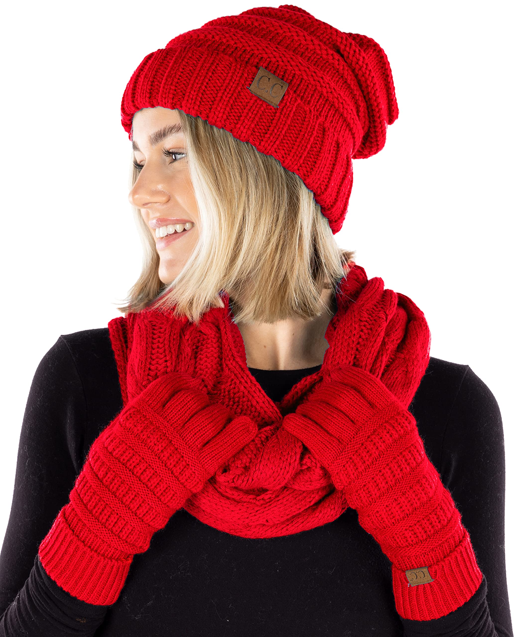 Funky Junque Hat Scarf Glove Set for Women – Matching Winter Set with Oversized Slouchy Beanie, Infinity Scarf & Cozy Gloves