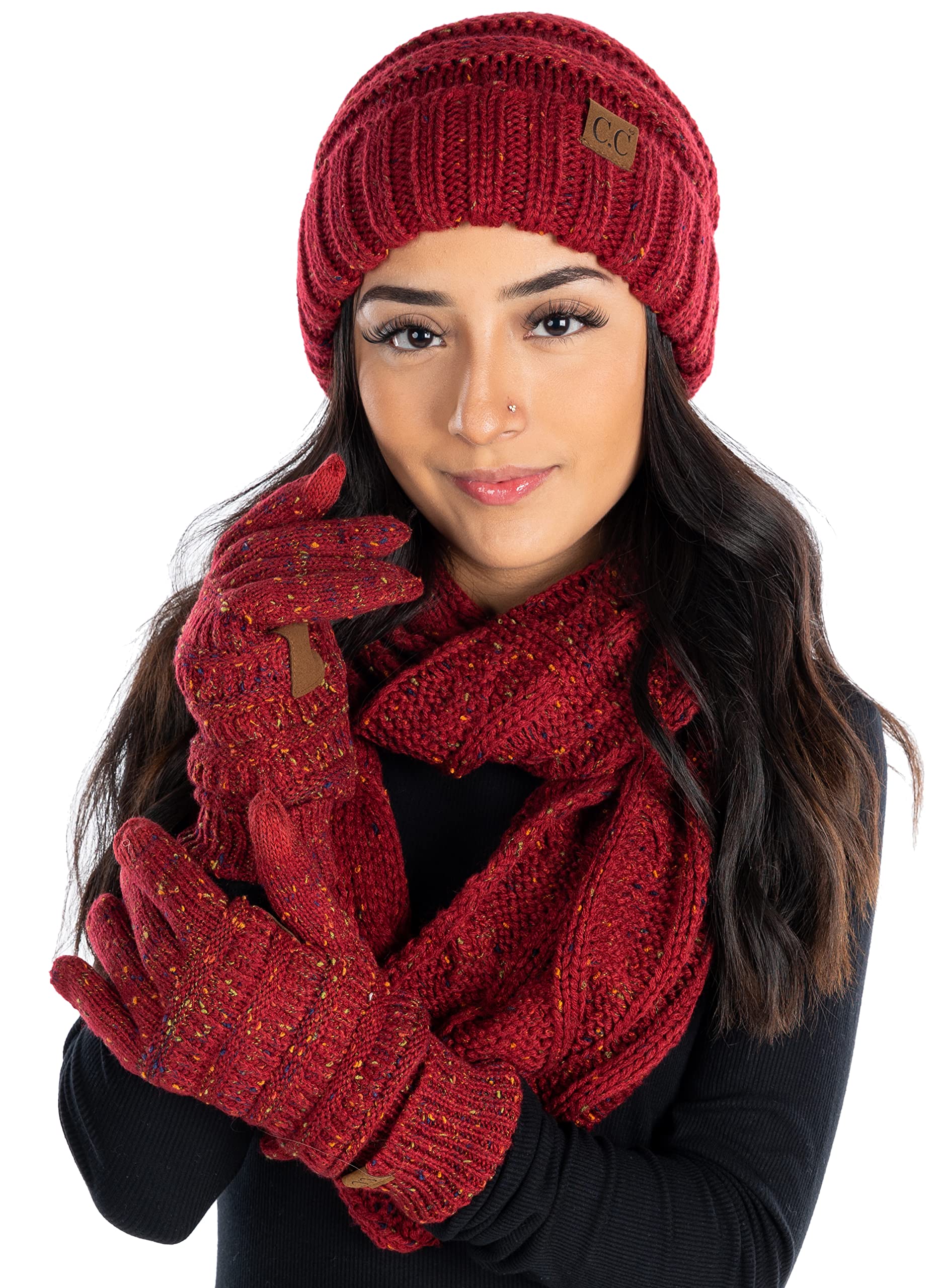 Funky Junque Hat Scarf Glove Set for Women – Matching Winter Set with Oversized Slouchy Beanie, Infinity Scarf & Cozy Gloves