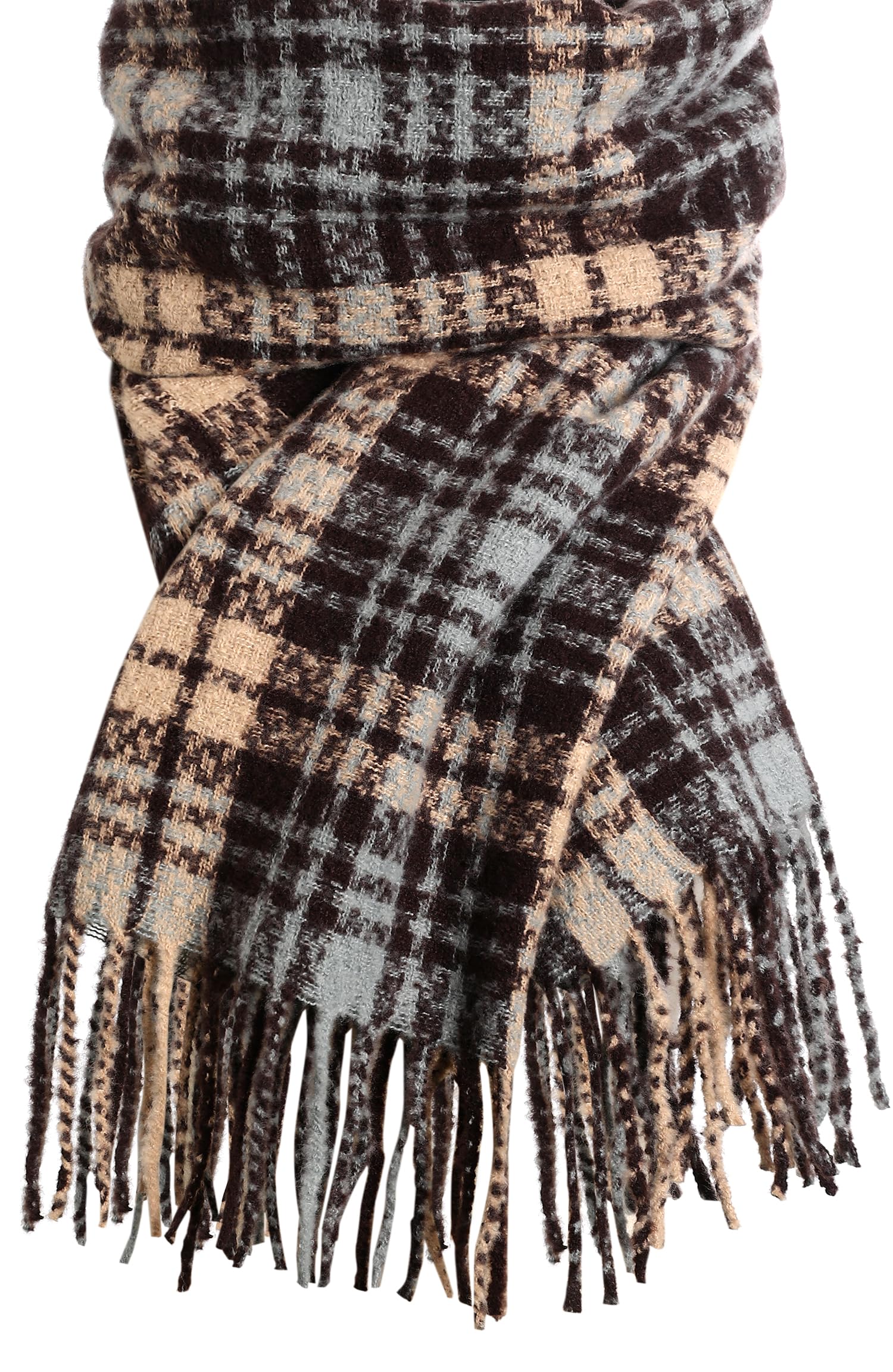 Winter Scarf for Women, Fashion Plaid Blanket Scarves with Fringe, Long Soft Scarf Shawl Wraps