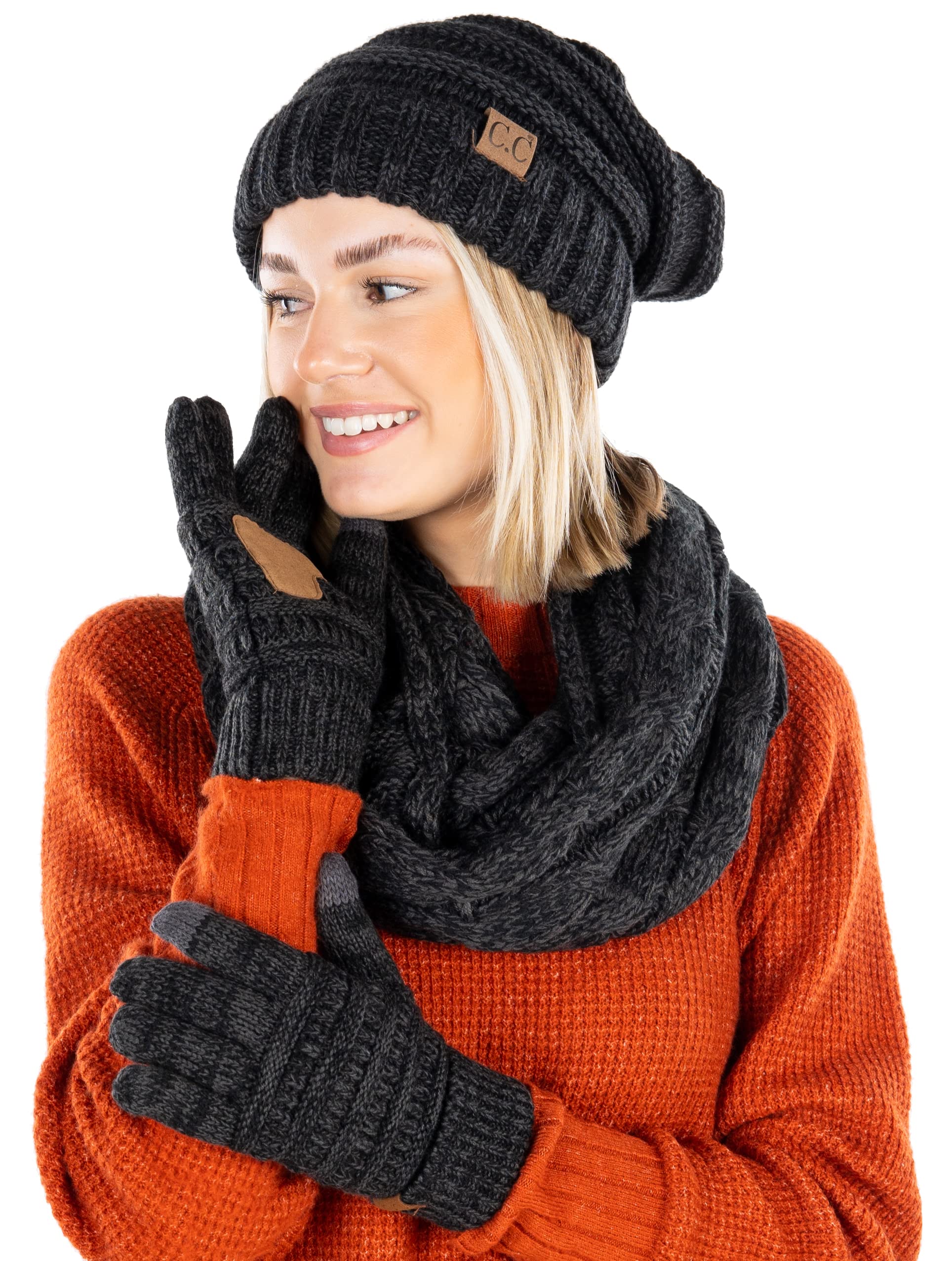 Funky Junque Hat Scarf Glove Set for Women – Matching Winter Set with Oversized Slouchy Beanie, Infinity Scarf & Cozy Gloves