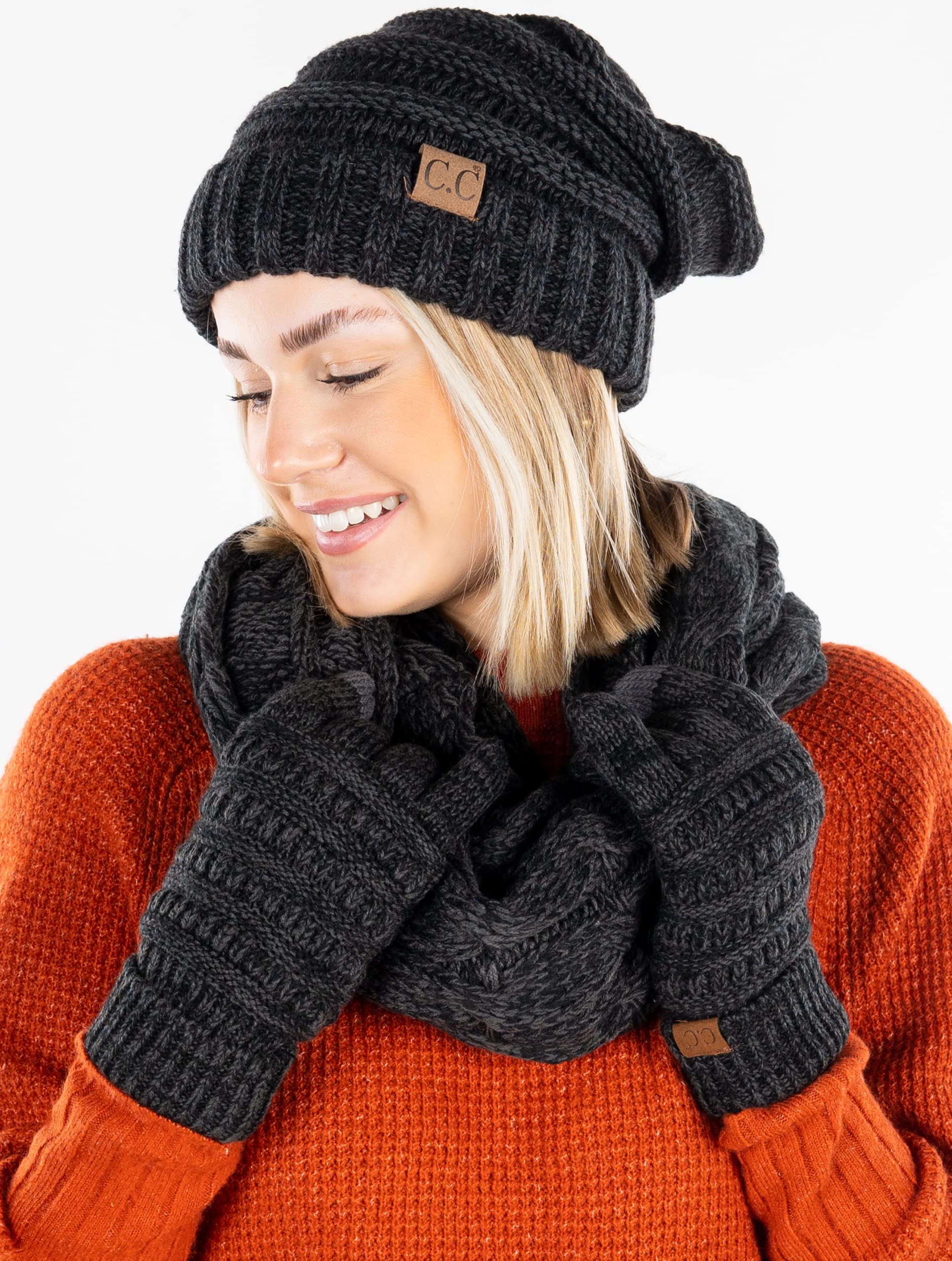 Funky Junque Hat Scarf Glove Set for Women – Matching Winter Set with Oversized Slouchy Beanie, Infinity Scarf & Cozy Gloves