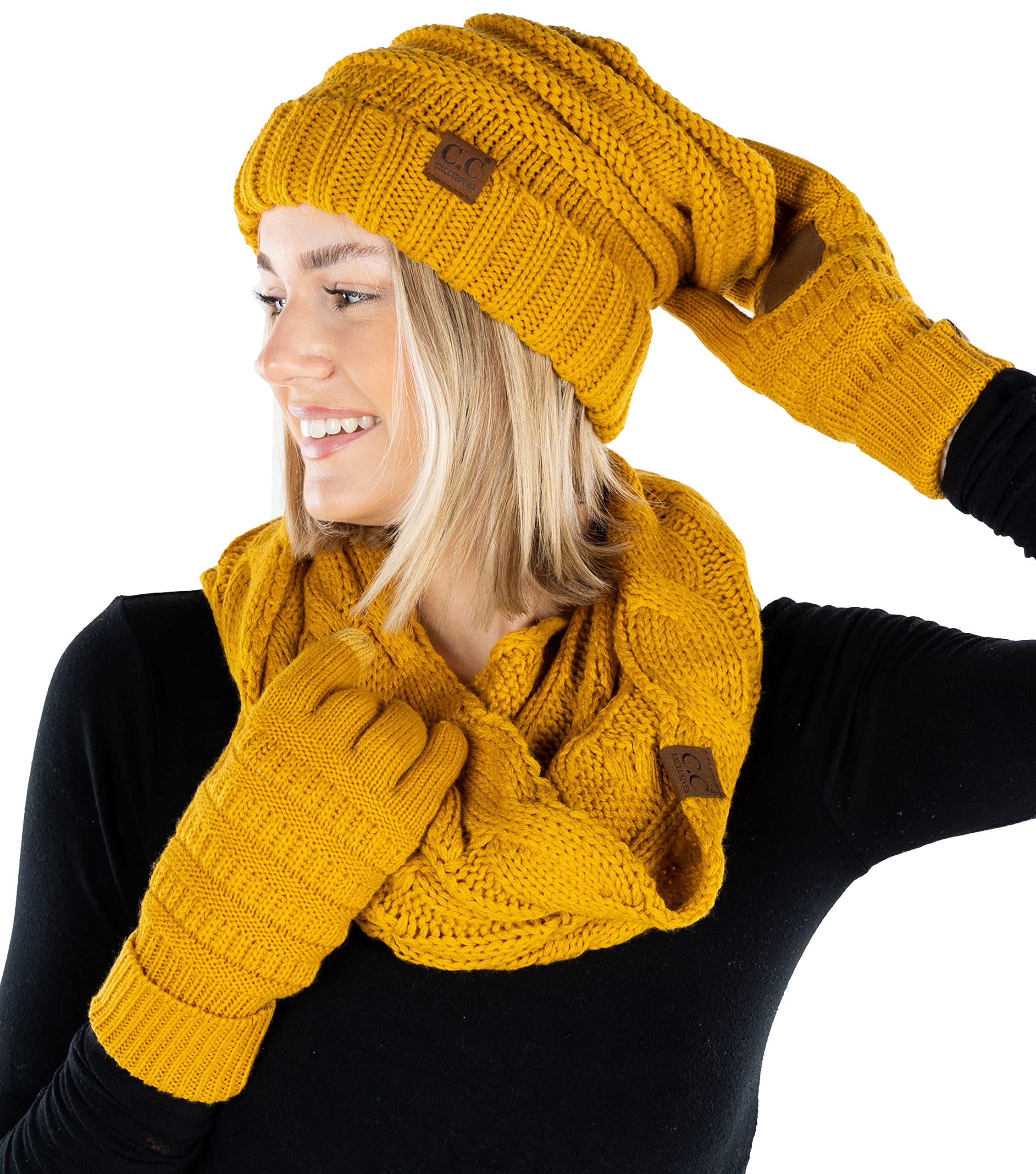 Funky Junque Hat Scarf Glove Set for Women – Matching Winter Set with Oversized Slouchy Beanie, Infinity Scarf & Cozy Gloves