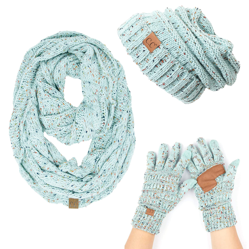 Funky Junque Hat Scarf Glove Set for Women – Matching Winter Set with Oversized Slouchy Beanie, Infinity Scarf & Cozy Gloves